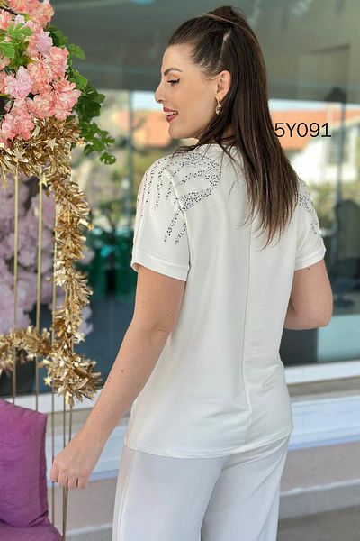 İnce Topuk Stone Detail Crystal Fabric Blouse 	 5Y091