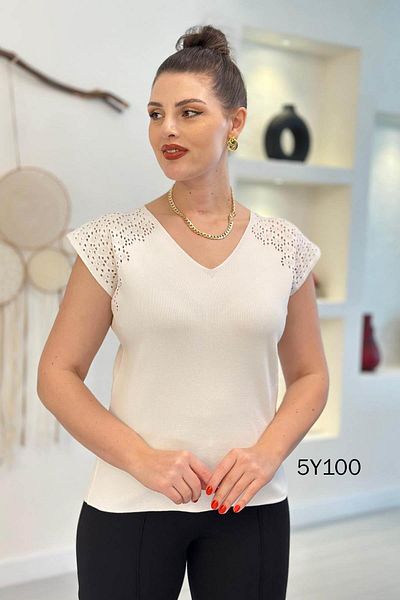 İnce Topuk V-Neck Openwork Knitwear Blouse 5Y100
