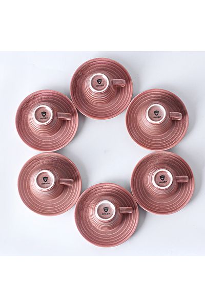 Shuer 12-Piece Kiln Variable Glaze Process Round Linear Ceramic 100 ml Cup And Saucer