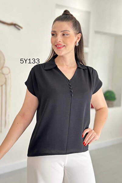 İnce Topuk Yakası Düğmeli Aerobin Bluz	5y133