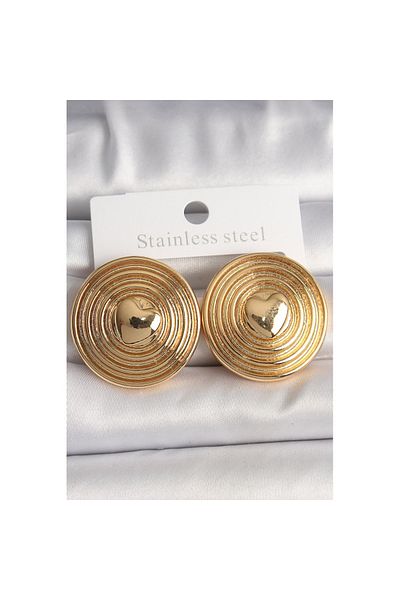 Skygo Brass Gold Color Heart Embroidered Circle Plate Model Women's Earrings - Tj-Bkp10155