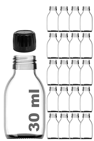 Afracam 30 ml Şeffaf Kilitli Siyah Kapak Shot Şişesi 30 Cc Ginger Şat Beyaz Cam Şişe 20 Adet