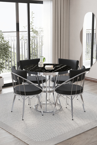 BY ORHAN GÜZEL Mutfak Masası Takımı, Yuvarlak Masa Takımı,4 Kişilik Mutfak Ma...