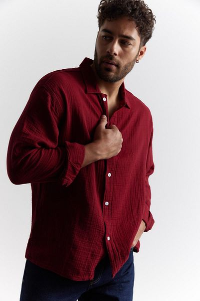 NGR Kuta Muslin Shirt Claret Red