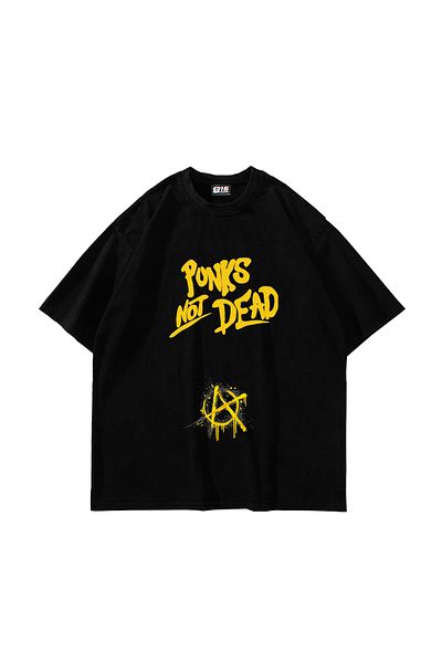 Sekizbiraltı Punks Not Dead Back Printed Oversize Unisex Μαύρο Tshirt