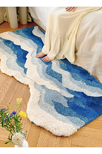 sharpdo Bedroom Bedside Blanket Surf Decorative Flocking Floor Mat 80x155CM