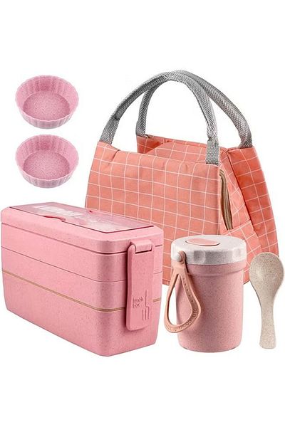 COOYA Stackable 3-In-1 Compartment, Bento Lunch Box, Leakproof Meal Prep Containers with Lunch Bag