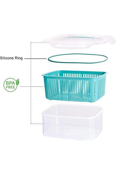 COOYA 5 Pcs Fruit Storage Containers for Fridge, Plastic Saver Refrigerator Organizer with Lids and Drain