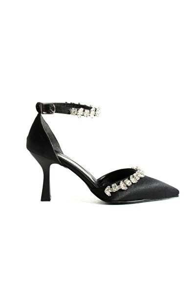 Gökçe Shoes حذاء بكعب عالٍ للنساء من الساتان الأسود بتفاصيل شريطية