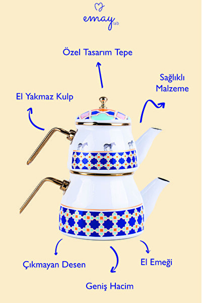 EMAYlab Jaolu Zebra Patterned Enameled Teapot Set (Can Be Used on All Stoves)