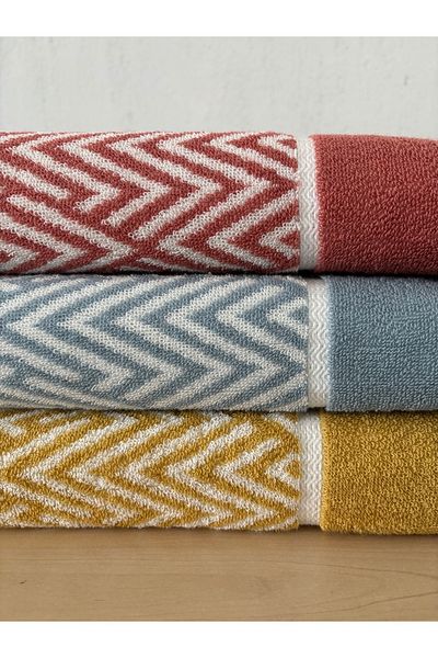 Sevim Yarn-Dyed Hand/Hair Towel - 100% Cotton & Soft & Striped Towel - 45X90 cm - Terra (Tile)