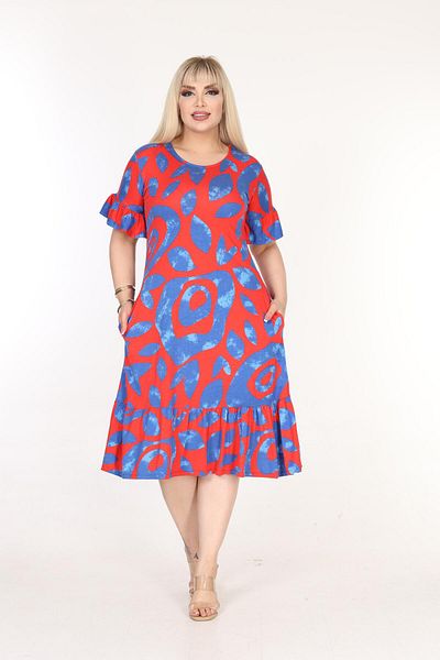 mezura tekstil Plus Size Knee-Length Sleeve And Skirt Ruffle detailed short sleeve Stylish Pocket Viscose Combed Cotton Dress