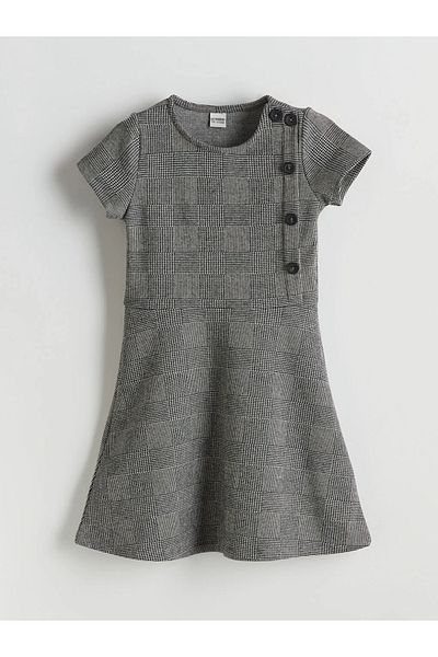 LC Waikiki Lcw Kids Black Crew Neck Plaid Girls' Dress