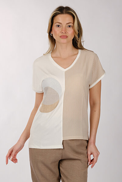 DAIDO Μινιμαλιστικό γυναικείο μπλουζάκι με λαιμόκοψη σε σχήμα V - Κοντό μανίκ...