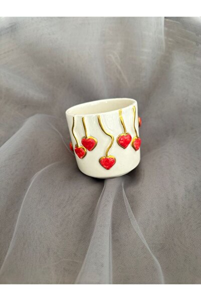 Bayerseramik Seramik El Yçapımı Kulpsuz Kalpli Kupa, Anneler Günü, Kabartma K...