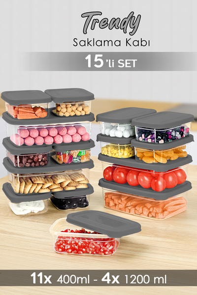 Meleni Home Gray Microwave Suitable 15' Rectangular Food Storage Container Set