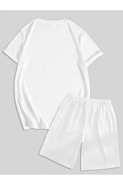 LUNAVISTA Men's Loose Drop Shoulder Letters Graphic T-Shirt and Shorts Set