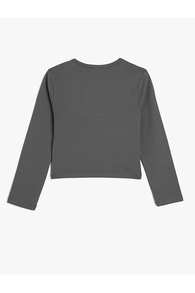 Koton Crop T-Shirt Long Sleeve Teddy Bear Printed Crew Neck Cotton