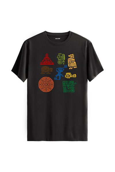 Colermi Mayan Symbol Design Crew Neck T-Shirt