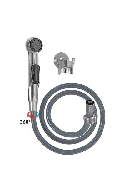 MEGA Dus igienic de mana cromat,furtun gri plastic 120cm,cap rotativ, buton actionare partea interioara