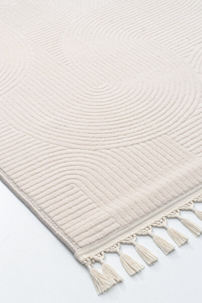 Valery Home Rölyef Joy Krem Kaymaz Taban Kesme Halı Yolluk Pon Pon