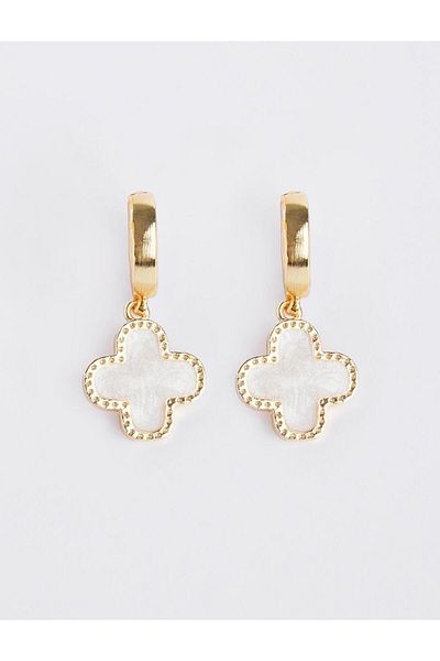 Jimmy Key White Clover Figured Steel Earrings