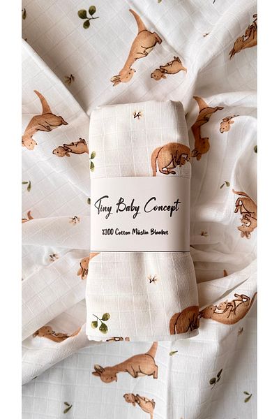 Tinybabyconcept بطانية أطفال من الموسلين القطني 100% طبقة واحدة قابلة للتنفس ناعمة منقوشة 90x90 سم