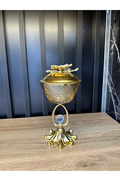 ZEKİ HEDİYELİK Dekoratif Uzun Ayaklı Cam Şekerlik – Taşlı Ve Kelebekli Lüks T...