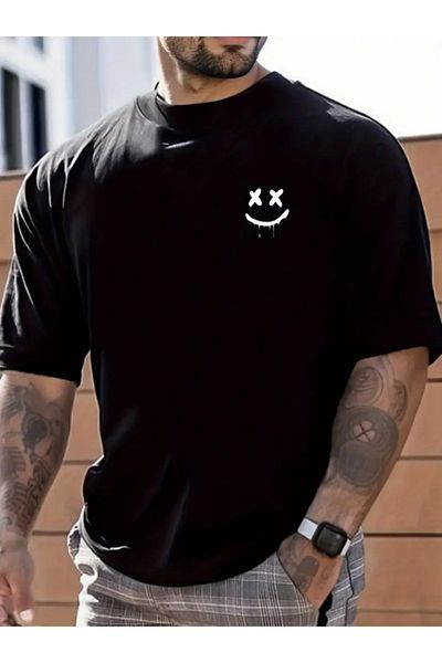 Viyamo Men's Short Sleeve Crew Neck Printed Single Jersey Blouse