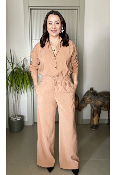 Butik Parlak Taşlı Tiril Tiril Yumuşak Dokulu Gömlek Pantolon Takım