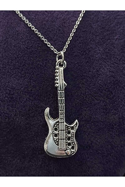 sarıyer silver تفاصيل مع شكل جيتار كهربائي، صناعة مخصصة، موسيقى وآلات تحت عنوان قلادة فولاذية على الطراز القوطي الصخري