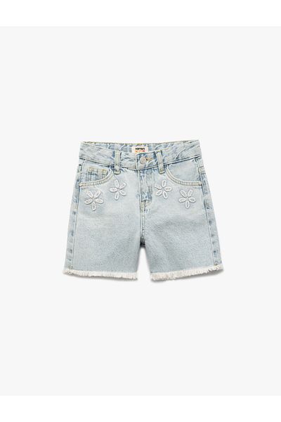 Koton Pantaloni scurți din denim cu flori cu buzunare din bumbac