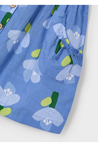 MAYORAL Kız Çocuk Düğmeli Çiçek Desenli Elbise 3960 Mavi