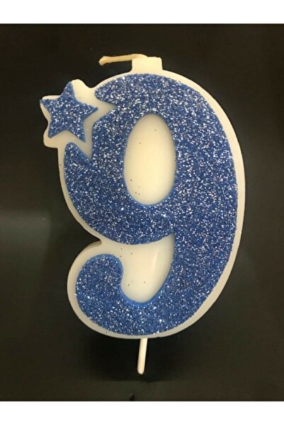 Milton Yıldız Detaylı Simli Rakam Mum 9 Yaş Mavi Renk
