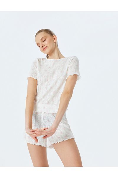 Koton Floral Cotton Short Sleeve Crew Neck Shorts Pajama Set