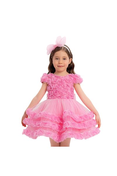 Pamina Pink Barbi Dress for Baby Girl Rose Embossed