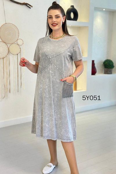 İnce Topuk Crew Neck Mesh Pocket Dress 	 5Y051