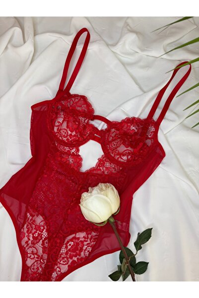 ROZENİN LINGERIE Κόκκινο διαφανές κορμάκι - Romantic & Chic Scarlet Elite Collection