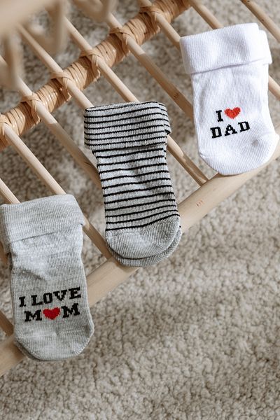 Lilabio 3 Pack Mom Dad Patterned Baby Socks