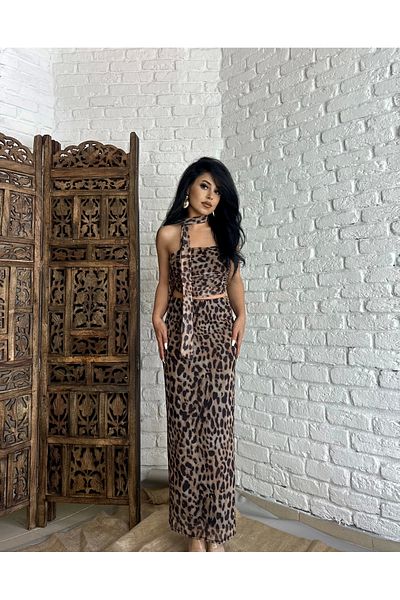 moneta boutique Leopard Patterned Strapless Women's Bustier and Skirt Set