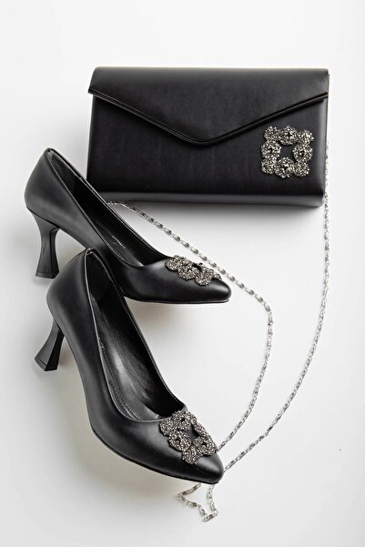 GULT Γυναικείο Σετ στιλέτο με τακούνι 7 εκ. Μαύρο Skin Stone Λεπτομερές Σετ Τ...