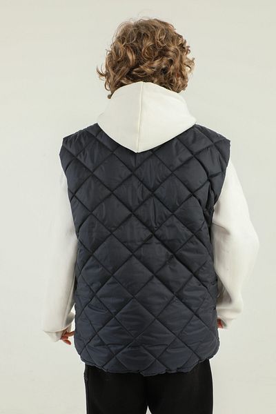 Black One Stand Collar Button Detailed Boy's Vest