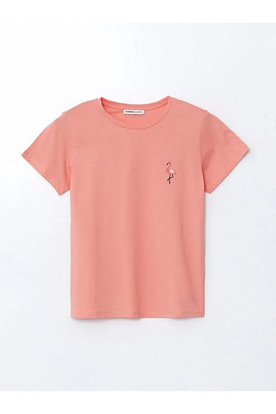 LC Waikiki Lcwaikiki Classic Coral Crew Neck Embroidered Women's T-Shirt
