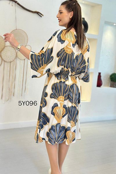 İnce Topuk V-Neck Ring Detail Viscose Dress 	 5Y096