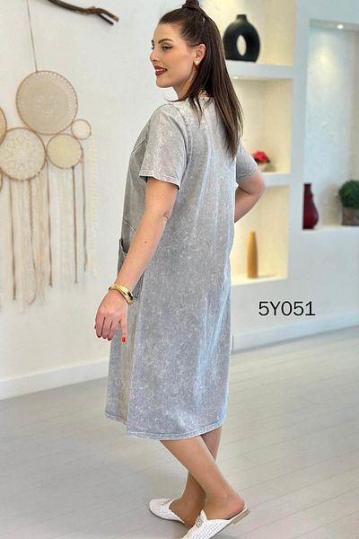 İnce Topuk Crew Neck Mesh Pocket Dress 	 5Y051