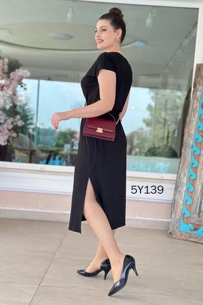 İnce Topuk Gathered Waist Viscose Dress 5Y139
