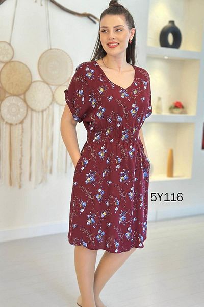 İnce Topuk Gimped Waist Viscose Dress 5Y116