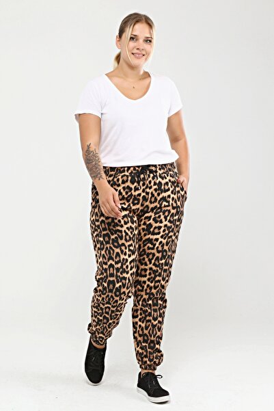 tarzımsüper Μεγάλο μέγεθος, ελαστική μέση και πόδια, στάμπα λεοπάρ, δύο τσέπες, κομψό άνετο αθλητικό παντελόνι με ψηλή μέση