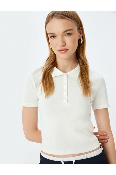 Koton Polo Neck Buttoned Short Sleeve Slim Fit Ribbed T-Shirt