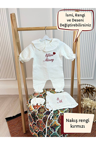 KARSU TASARIM 4 Kat Müslin Hastane Çıkış Seti İsimli Nakışlı %100 Pamuk Mevlü...